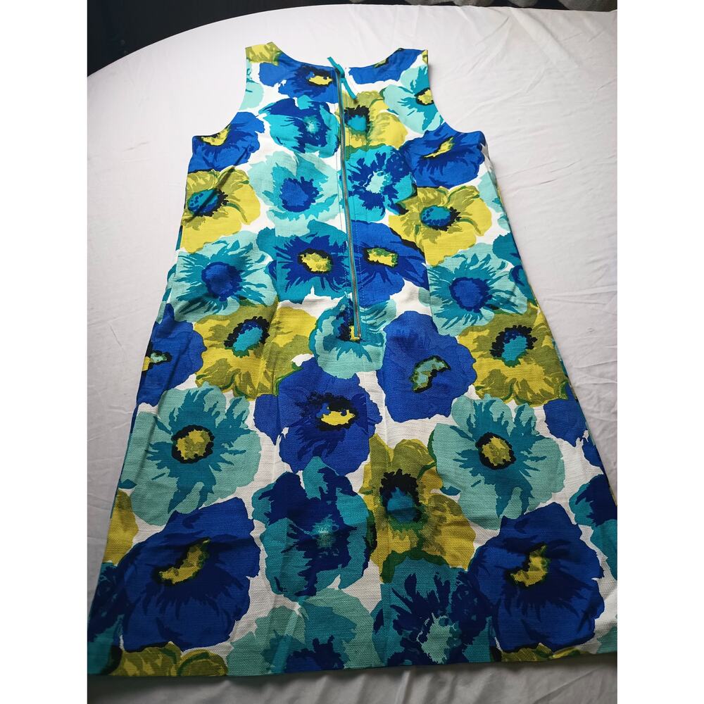 Loft Women Floral Midi Dress Women Size 10 Bold Blue Yellow Loud Dopamine Office - Picture 4 of 4